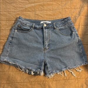 Refrain Blue Frayed Jean Shorts